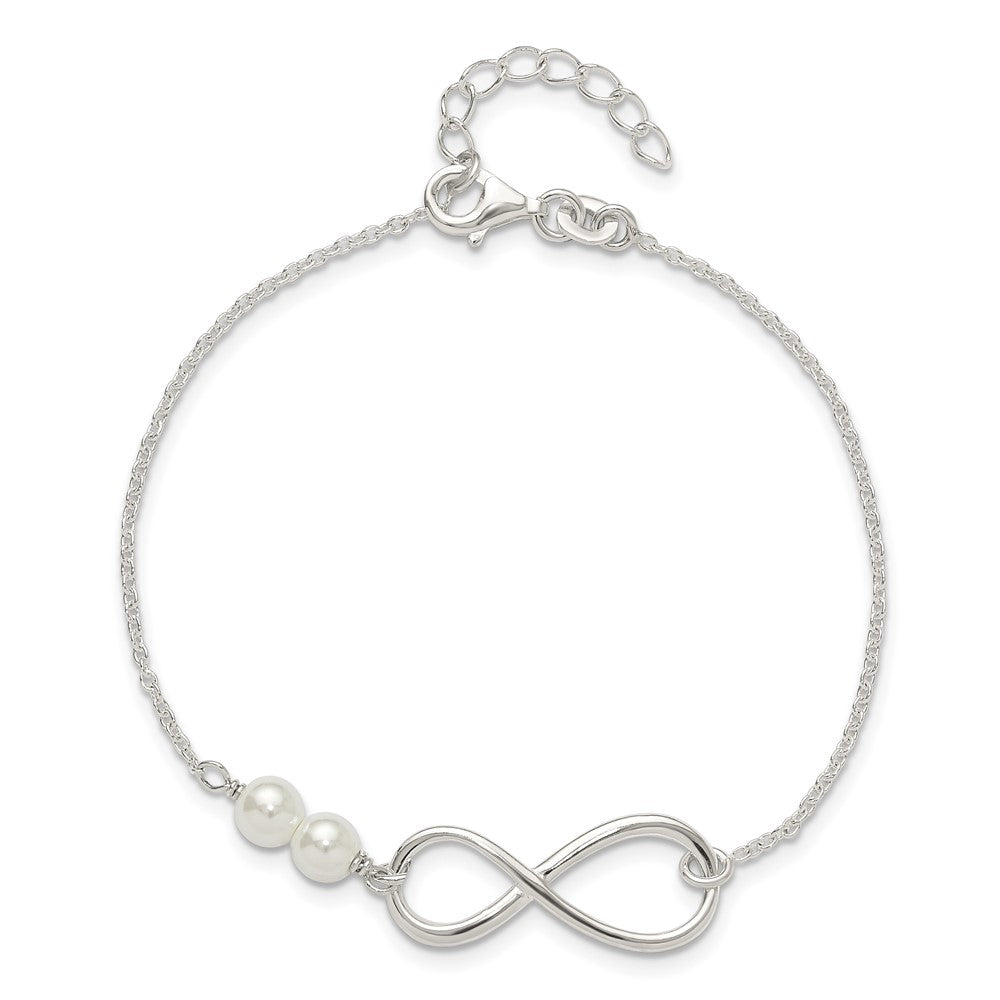 Sterling Silver Polished Simulated Pearls and Infinity with 1in ext Bracele QG6377-7