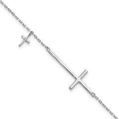 Sterling Silver Rhodium-plated Sideways Cross 7in w/1in ext. Bracelet QG6380-7