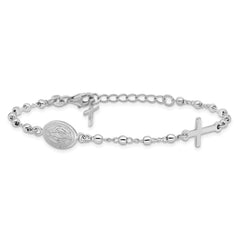 Sterling Silver Rh-plated 6.5in w/1in ext Rosary Bracelet QG6382-6.5