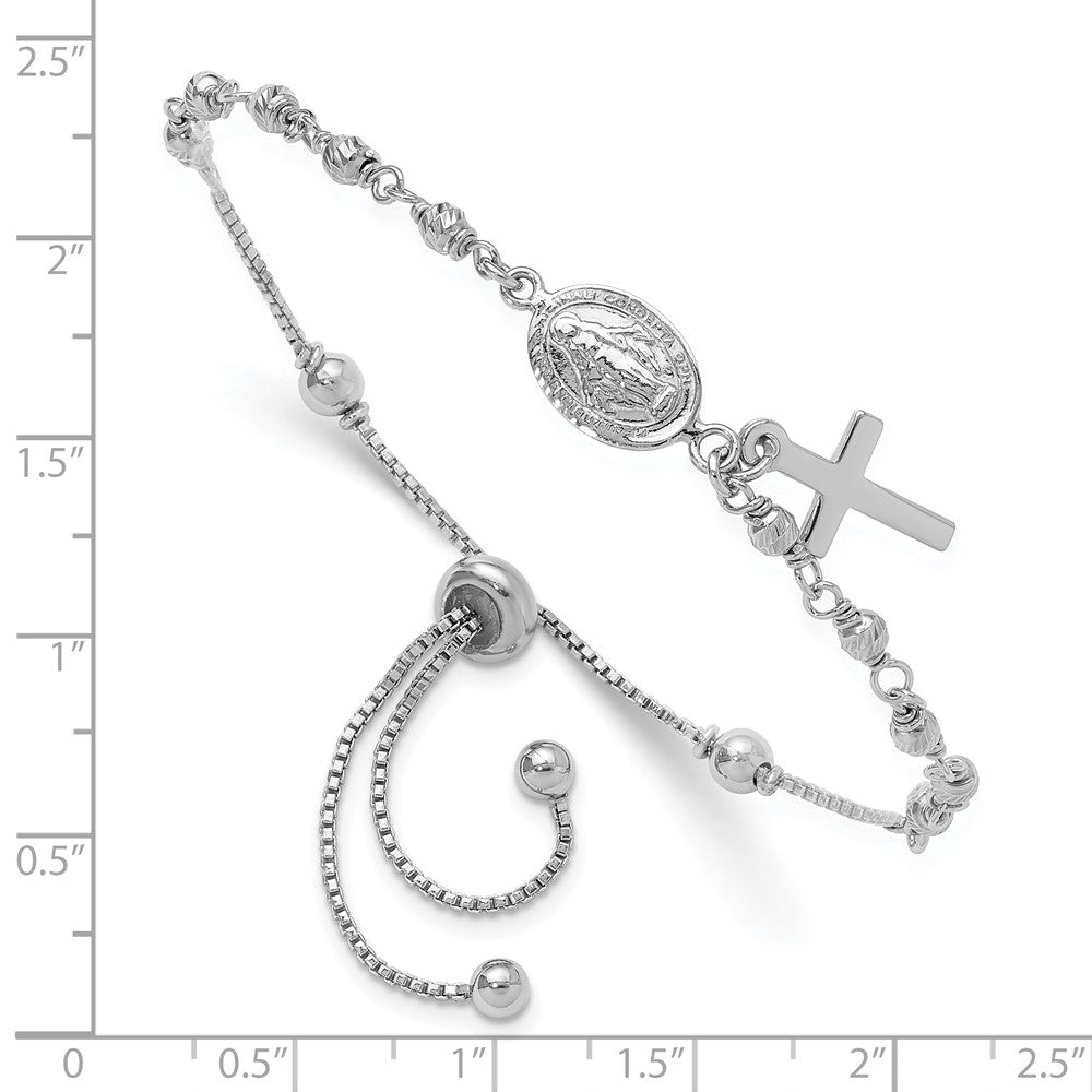 Sterling Silver Rh-plated Cross Dangle Rosary Adjustable Bracelet QG6386