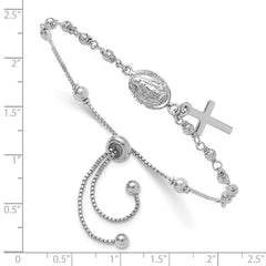 Sterling Silver Rh-plated Cross Dangle Rosary Adjustable Bracelet QG6386