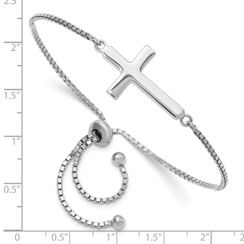 Sterling Silver Rhodium-plated Polished Cross Adjustable Bracelet QG6387