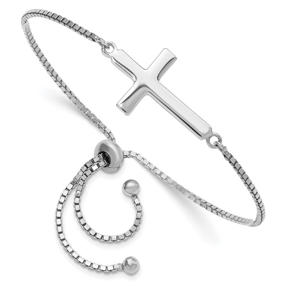 Sterling Silver Rhodium-plated Polished Cross Adjustable Bracelet QG6387