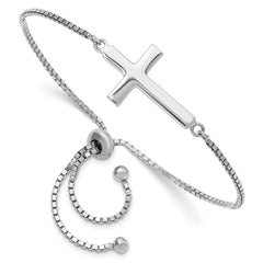Sterling Silver Rhodium-plated Polished Cross Adjustable Bracelet QG6387