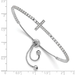 Sterling Silver Rhodium-plated CZ Sideways Cross Adjustable Bracelet QG6388