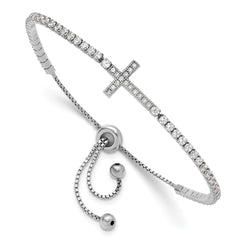 Sterling Silver Rhodium-plated CZ Sideways Cross Adjustable Bracelet QG6388