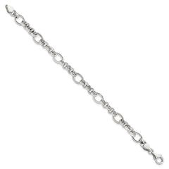 Sterling Silver Rhodium-plated Polished/Textured Fancy Link 7.5in Bracelet QG6396-7.5