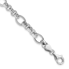 Sterling Silver Rhodium-plated Polished/Textured Fancy Link 7.5in Bracelet QG6396-7.5