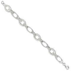 Sterling Silver Rhodium-plated Polished/Textured Link 7.5in Bracelet QG6397-7.5