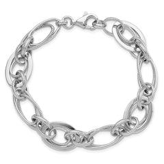 Sterling Silver Rhodium-plated Polished/Textured Link 7.5in Bracelet QG6397-7.5