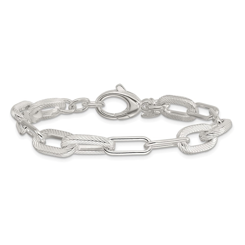Sterling Silver Polished and Textured Paperclip Link Bracelet QG6398-7.5