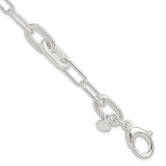 Sterling Silver Polished and Textured Paperclip Link Bracelet QG6398-7.5