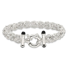 Sterling Silver Polished Black Onyx Rounded Byzantine Chain Bracelet QG6402-8