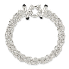 Sterling Silver Polished Black Onyx Rounded Byzantine Chain Bracelet QG6402-8