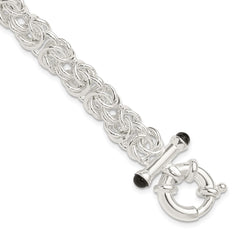 Sterling Silver Polished Black Onyx Rounded Byzantine Chain Bracelet QG6402-8