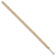 Sterling Silver Gold Tone and Rose Tone 3 Strand 7.5in Bracelet QG6412-7.5