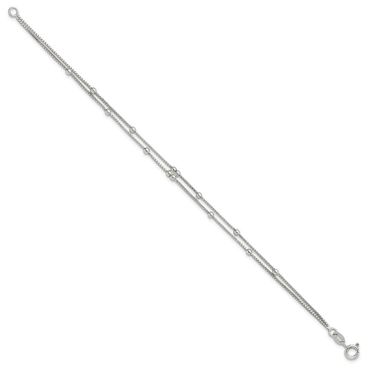 Sterling Silver Rhodium-plated Polished Beaded 2 Strand 7.5in Bracelet QG6419-7.5