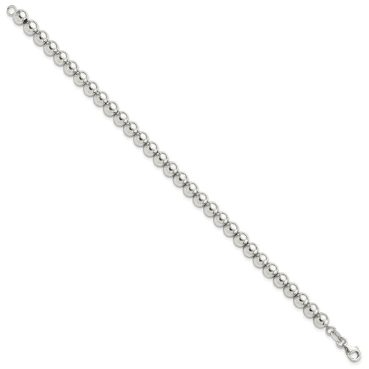 Sterling Silver Rhodium-plated 6mm Beaded 7.5in Bracelet QG6422-7.5
