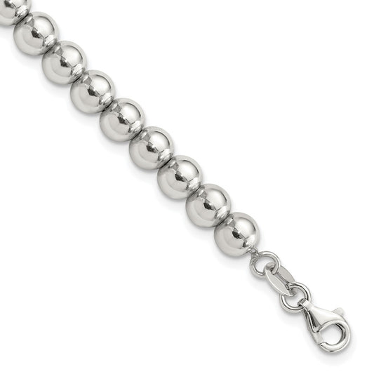 Sterling Silver Rhodium-plated 6mm Beaded 7.5in Bracelet QG6422-7.5