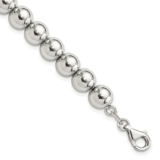 Sterling Silver Rhodium-plated 8mm Beaded 7.5in Bracelet QG6423-7.5