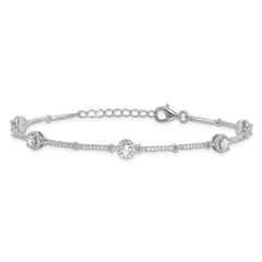 Sterling Silver Rhodium-plated CZ Link 7in w/1in ext. Bracelet QG6424-7