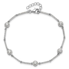 Sterling Silver Rhodium-plated CZ Link 7in w/1in ext. Bracelet QG6424-7