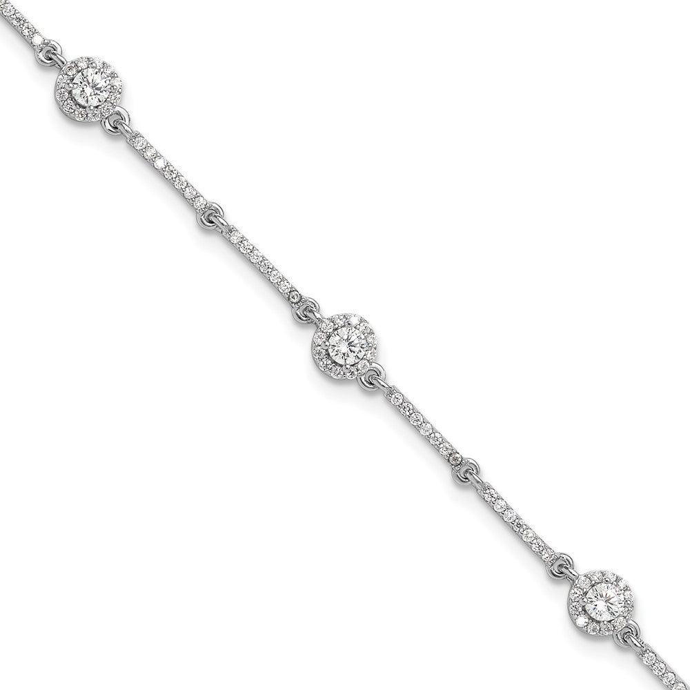 Sterling Silver Rhodium-plated CZ Link 7in w/1in ext. Bracelet QG6424-7