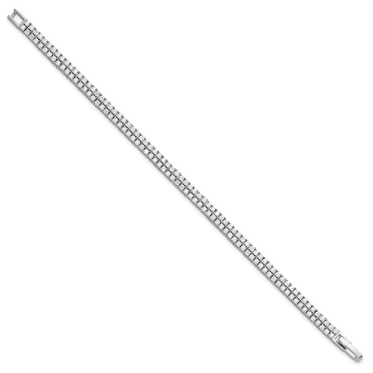 Sterling Silver Rhodium-plated Double Row CZ 7.25in Tennis Bracelet QG6428-7.25