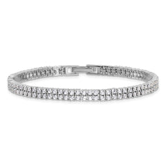 Sterling Silver Rhodium-plated Double Row CZ 7.25in Tennis Bracelet QG6428-7.25