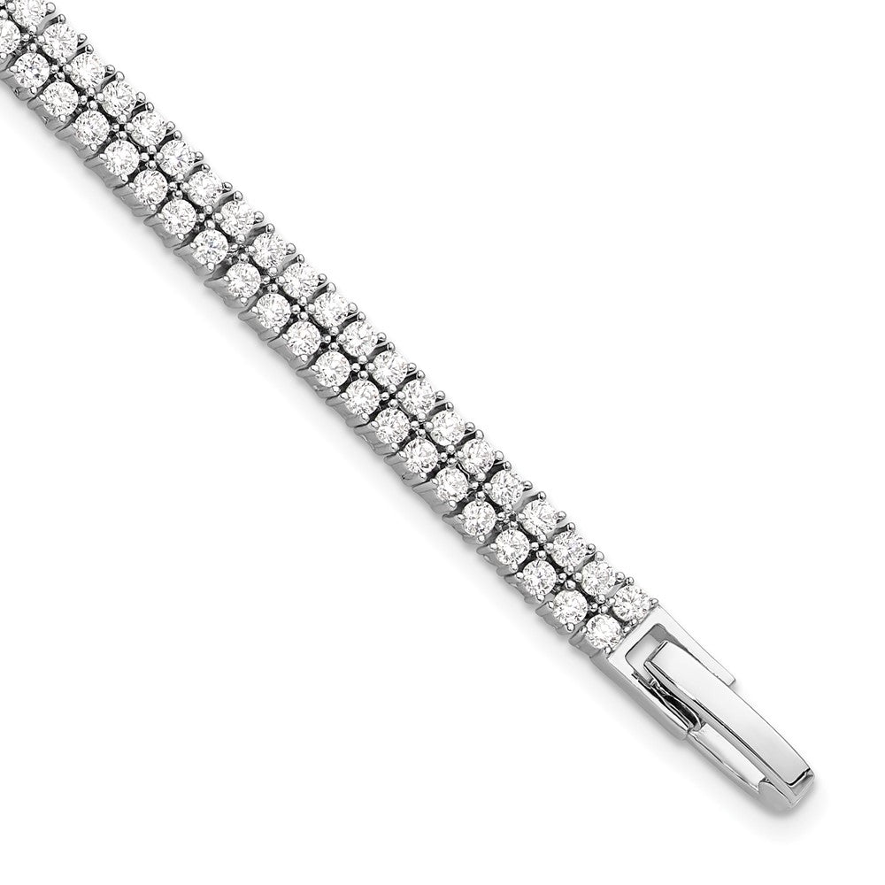 Sterling Silver Rhodium-plated Double Row CZ 7.25in Tennis Bracelet QG6428-7.25