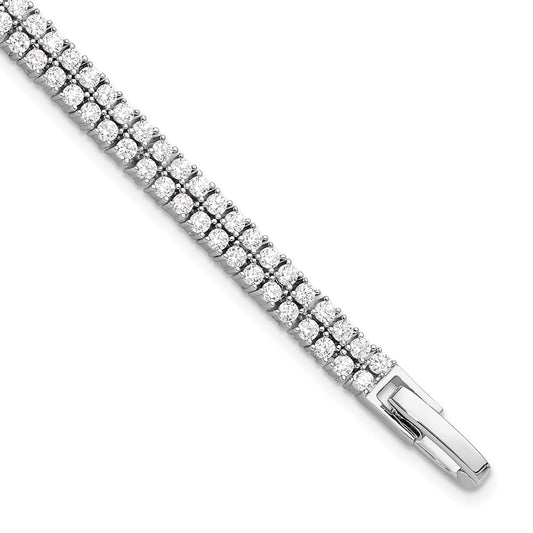 Sterling Silver Rhodium-plated Double Row CZ 7.25in Tennis Bracelet QG6428-7.25