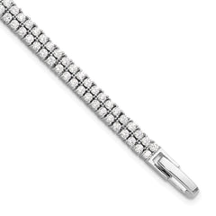Sterling Silver Rhodium-plated Double Row CZ 7.25in Tennis Bracelet QG6428-7.25