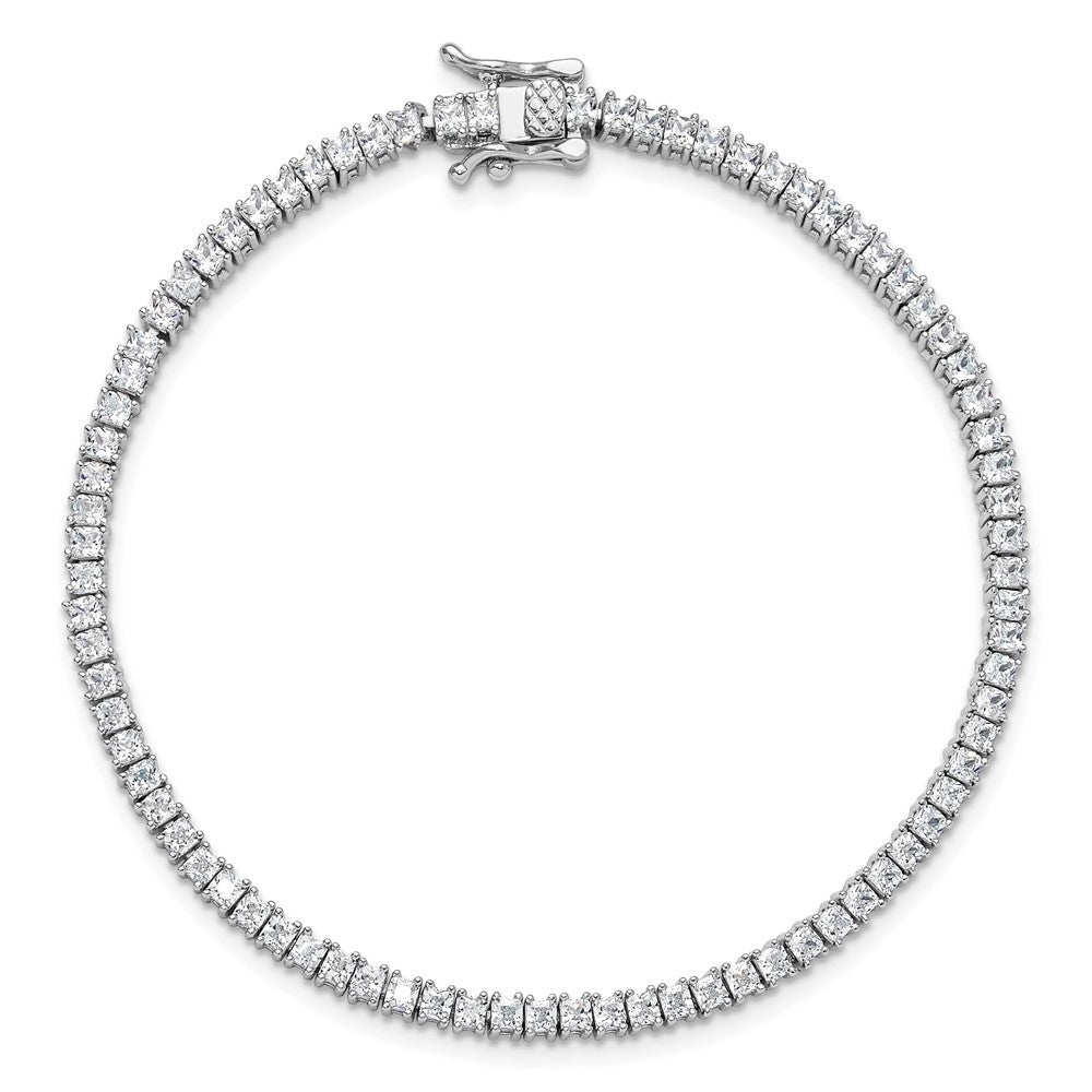 Sterling Silver Rhodium-plated 3mm Princess Cut CZ 7.75in Tennis Bracelet QG6430-7.75