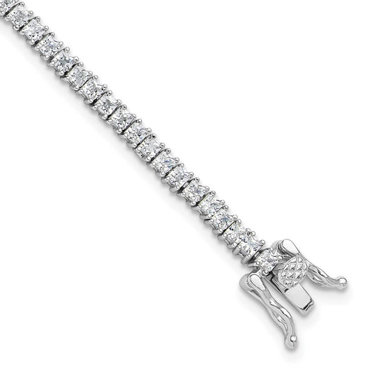 Sterling Silver Rhodium-plated 3mm Princess Cut CZ 7.75in Tennis Bracelet QG6430-7.75
