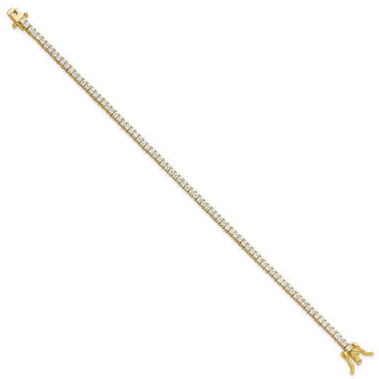 Sterling Silver Gold-tone 3mm Princess Cut CZ 7.75in Tennis Bracelet QG6430GP-7.75
