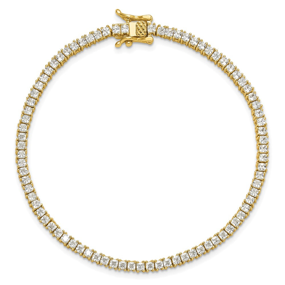 Sterling Silver Gold-tone 3mm Princess Cut CZ 7.75in Tennis Bracelet QG6430GP-7.75