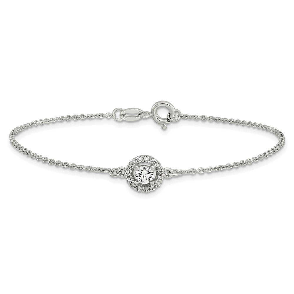 Sterling Silver Rhodium-plated Halo CZ 7.25in Bracelet QG6439-7.25