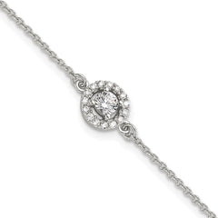 Sterling Silver Rhodium-plated Halo CZ 7.25in Bracelet QG6439-7.25