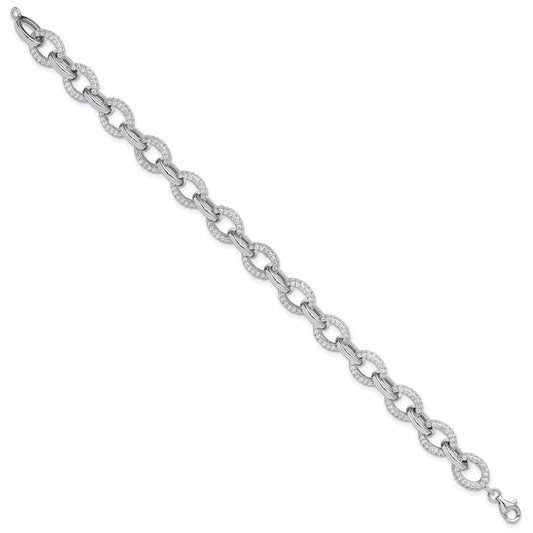 Sterling Silver Rhodium-plated Micro Pave CZ Rolo Link 7.5in Bracelet QG6442-7.5