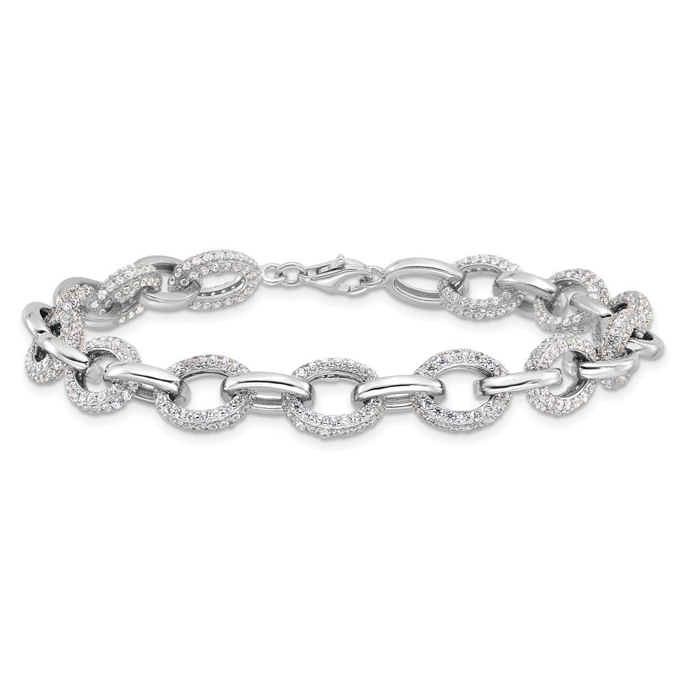 Sterling Silver Rhodium-plated Micro Pave CZ Rolo Link 7.5in Bracelet QG6442-7.5