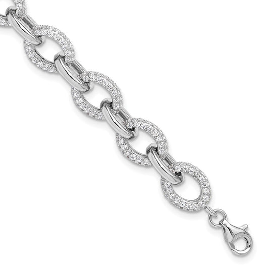 Sterling Silver Rhodium-plated Micro Pave CZ Rolo Link 7.5in Bracelet QG6442-7.5