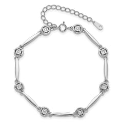 Sterling Silver Rhodium-plated Polished CZ w/ 2.25in ext. Bracelet QG6443-6.75