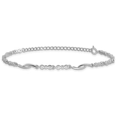 Sterling Silver Rhodium-plated Polished CZ w/2in ext. Bracelet QG6444-6.5