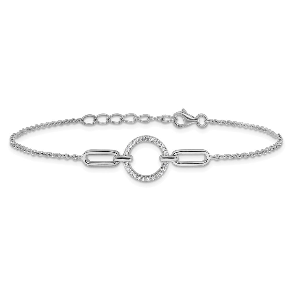 Sterling Silver Rhodium-plated Fancy CZ Circle 7in w/1in ext Bracelet QG6446-7