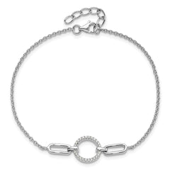 Sterling Silver Rhodium-plated Fancy CZ Circle 7in w/1in ext Bracelet QG6446-7