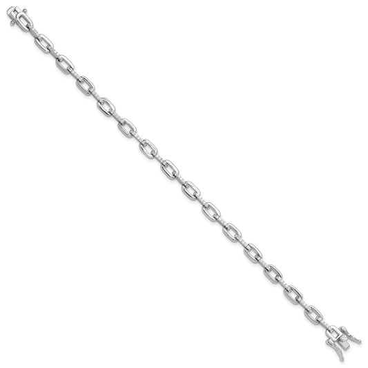 Sterling Silver Rhodium-plated with CZ Link 7in Bracelet QG6448-7