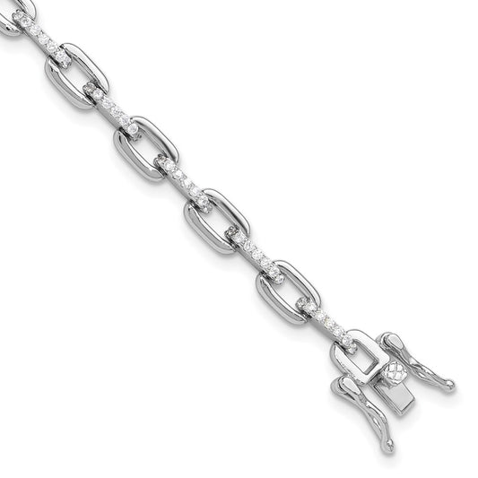 Sterling Silver Rhodium-plated with CZ Link 7in Bracelet QG6448-7