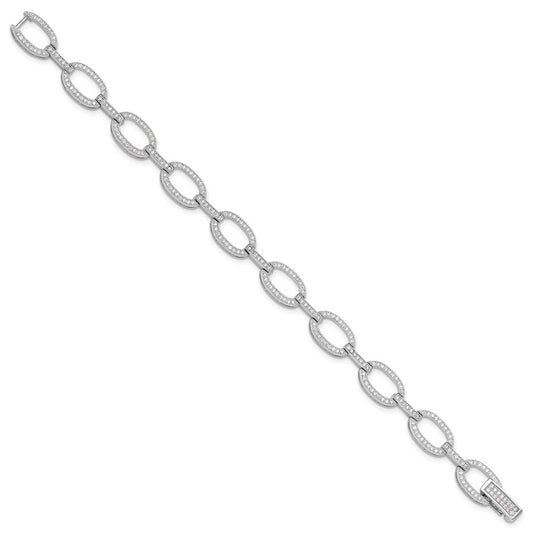 Sterling Silver Rhodium-plated CZ Oval Link Bracelet QG6450-7.5