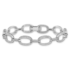 Sterling Silver Rhodium-plated CZ Oval Link Bracelet QG6450-7.5
