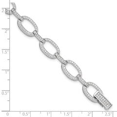Sterling Silver Rhodium-plated CZ Oval Link Bracelet QG6450-7.5